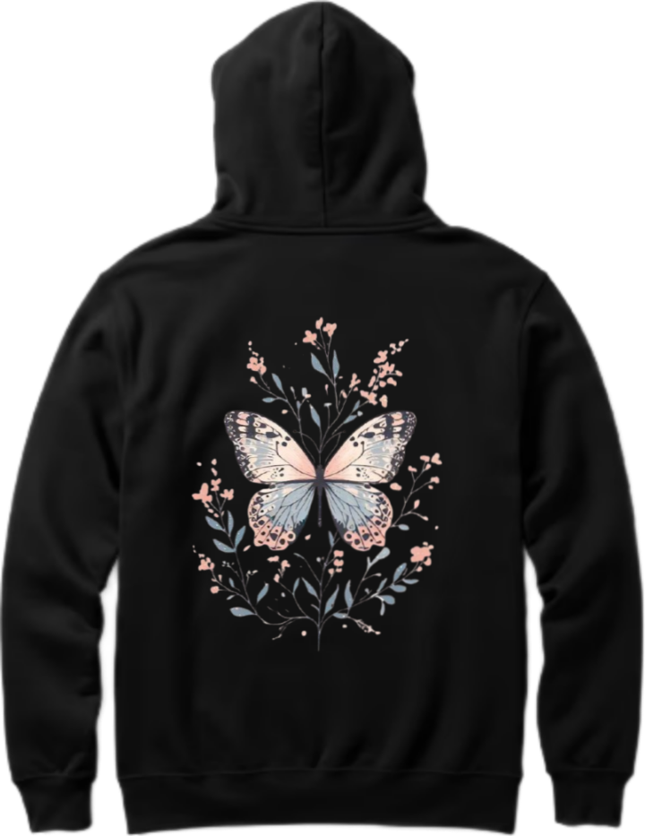 butterflies Oversize Hoodie Black Back 26