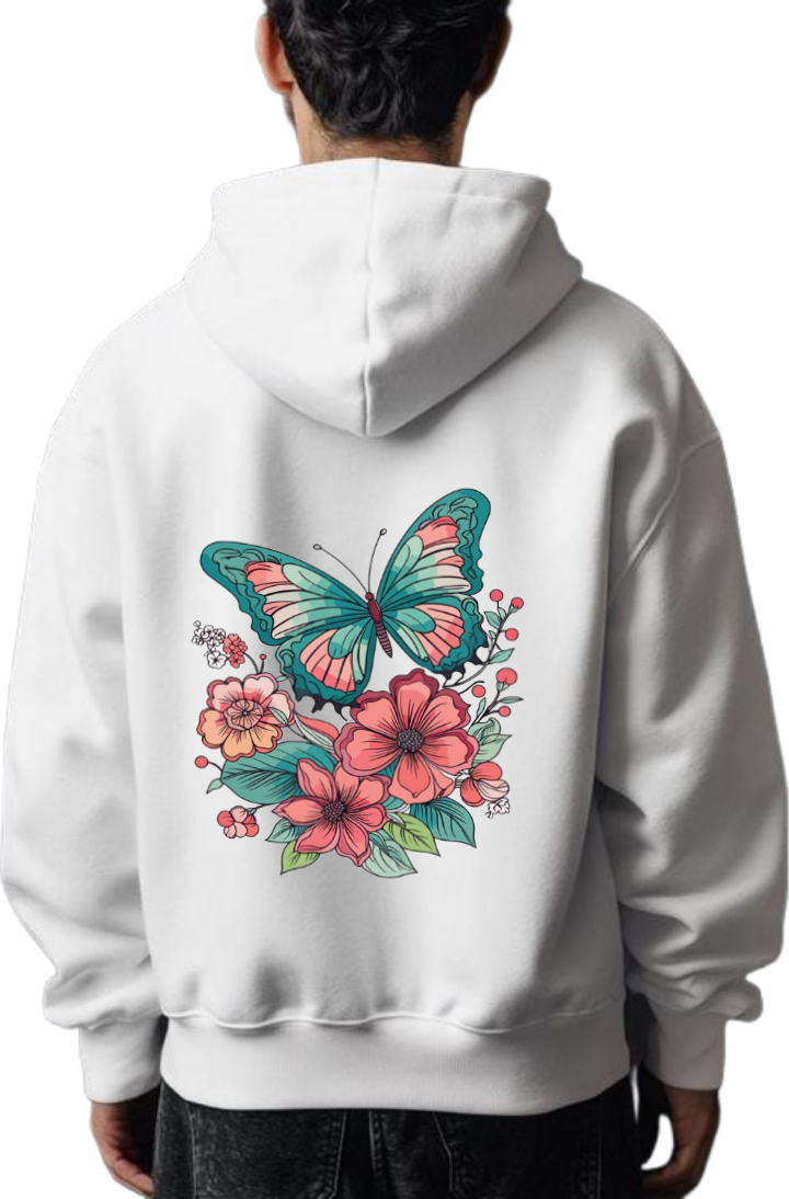 butterflies Oversize Hoodie White Back 26
