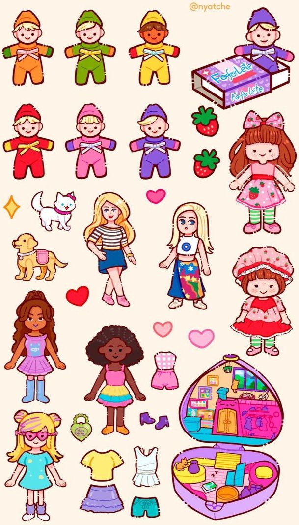 Retro Doll and Strawberry Shortcake Stickers Pack, Cute Kawaii Paper Dolls and Nostalgic Toy Aesthetic Stickers for Journaling, Scrapbooking, Water Bottles, Laptop, and Planner Decals