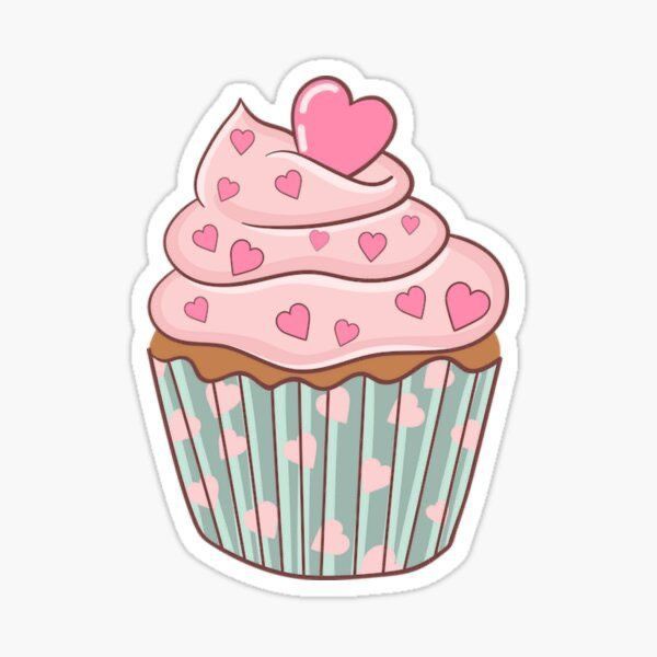 Cute pink cupcake decorated with cartoon hearts Sticker 102