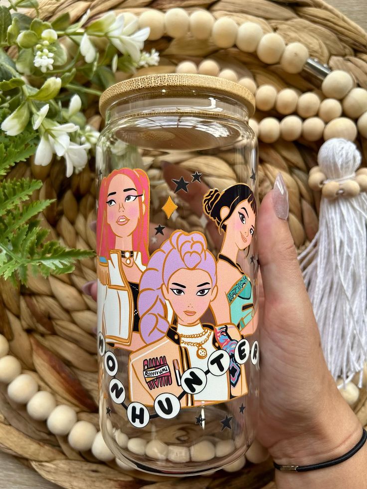 Mug with Wooden Lid and Clear Glass Straw: Practical for Juices and Ice Coffee MOON HUNTER