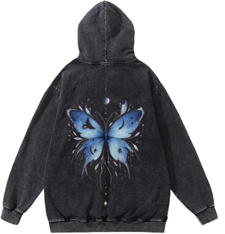 butterflies Oversize Hoodie Washed gray Back 27