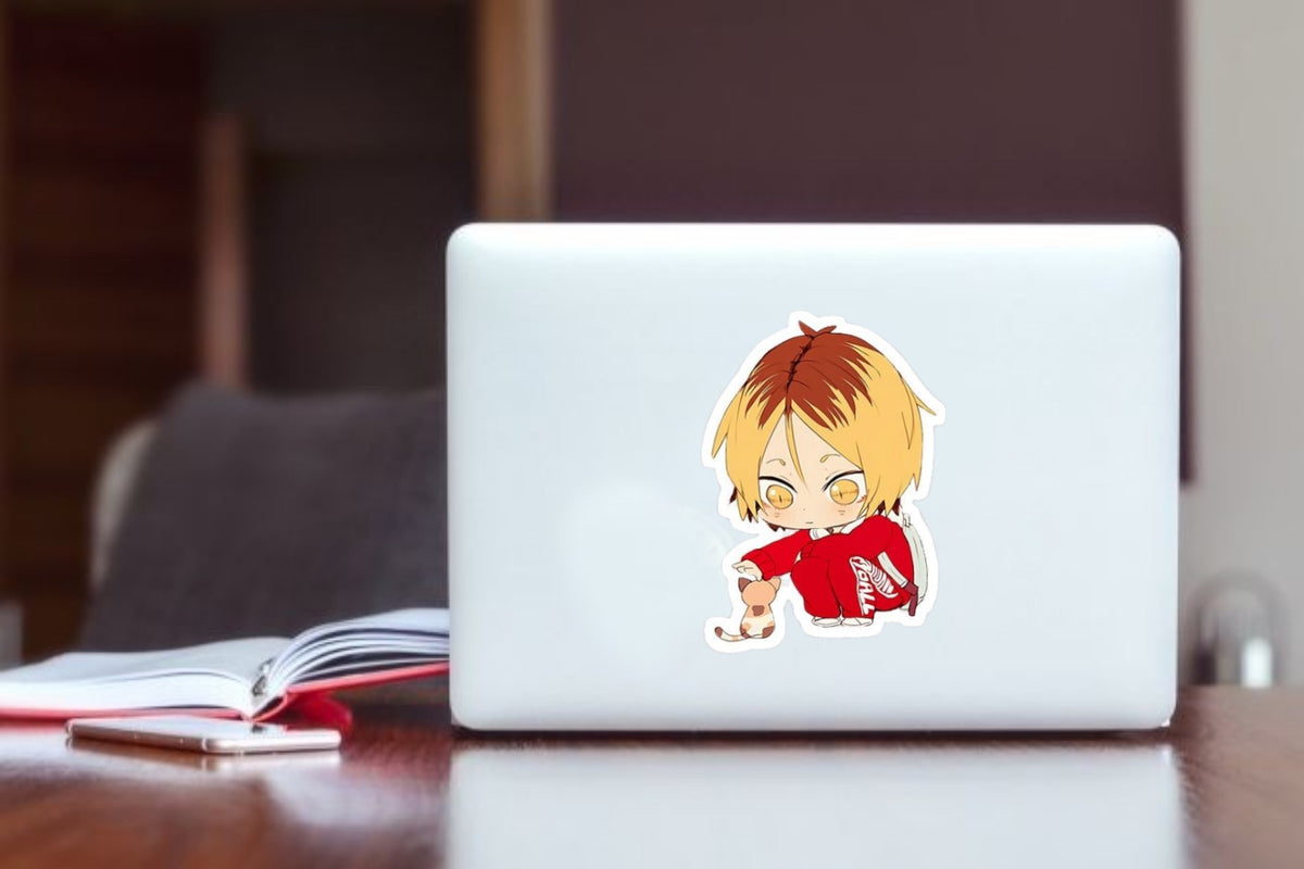 Haikyuu!! Kenma Kozume Anime Sticker, Cute Chibi with Cat Waterproof Vinyl Decal for Laptop, Water Bottle, Hydro Flask, and Journal