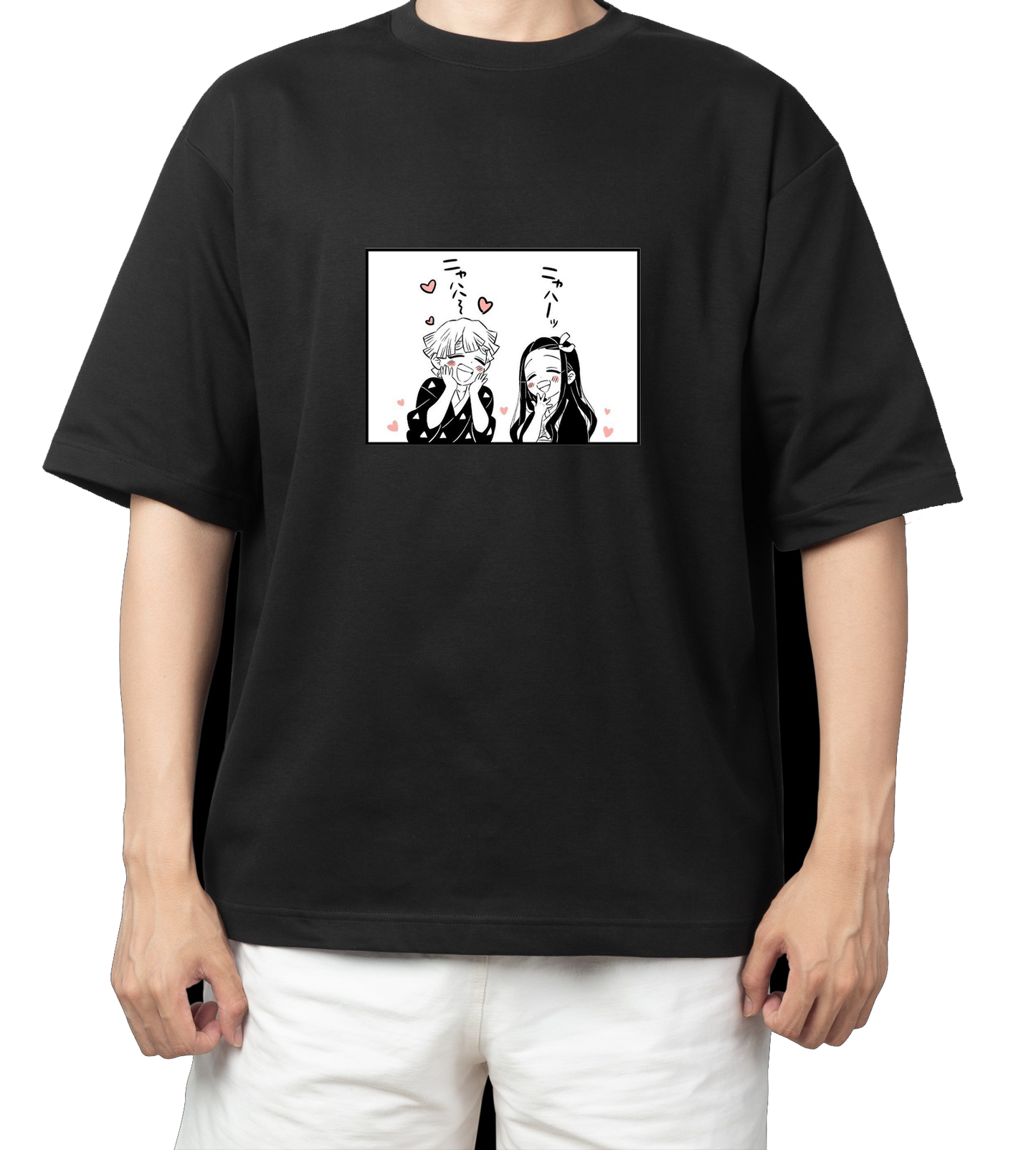 Anime Demon slayer nezuko tanjiro t- shirt Oversize Black 28