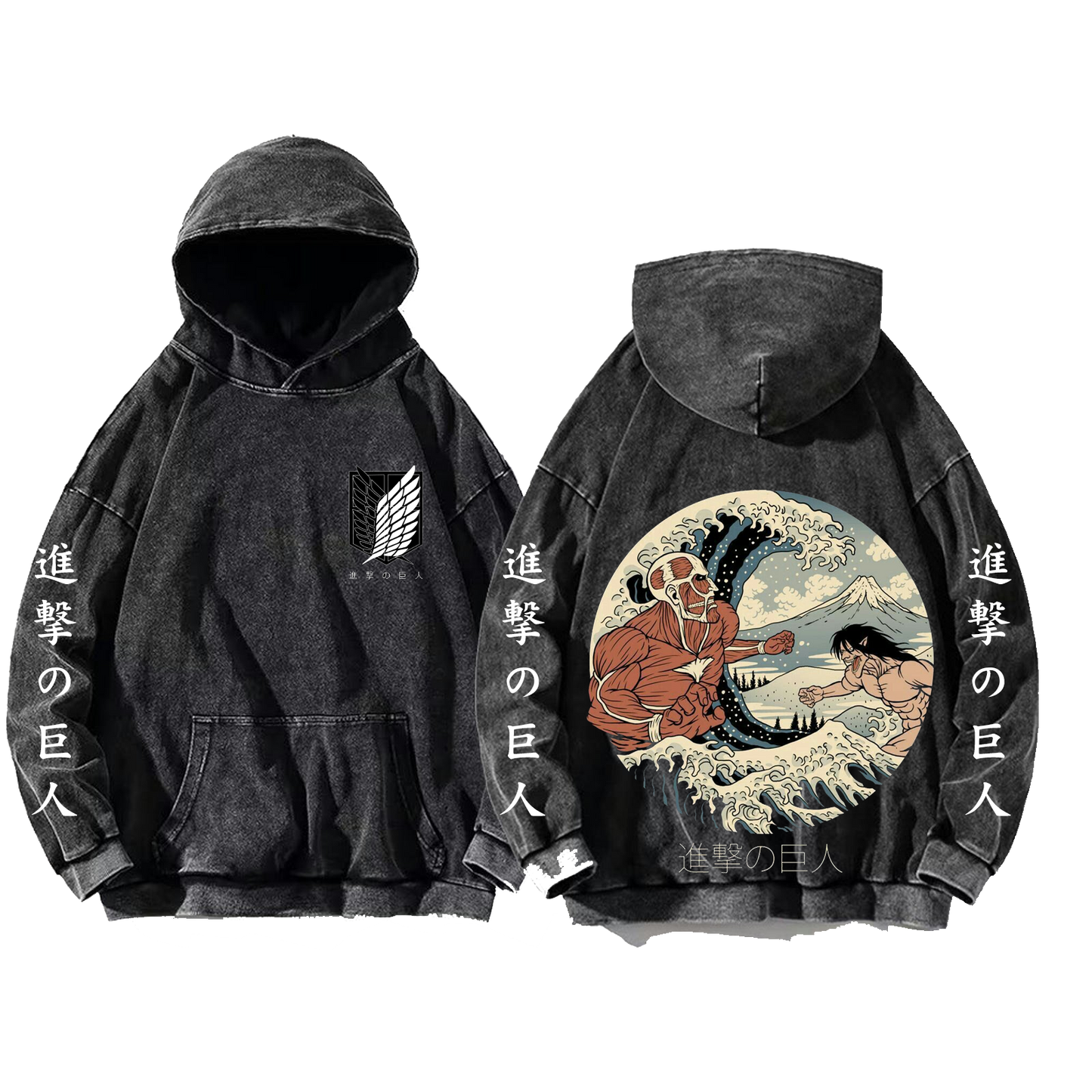 Anime Attack on titan shingeki no kyojin eren levi mikasa Aot Oversize Wash Hoodie gray 28