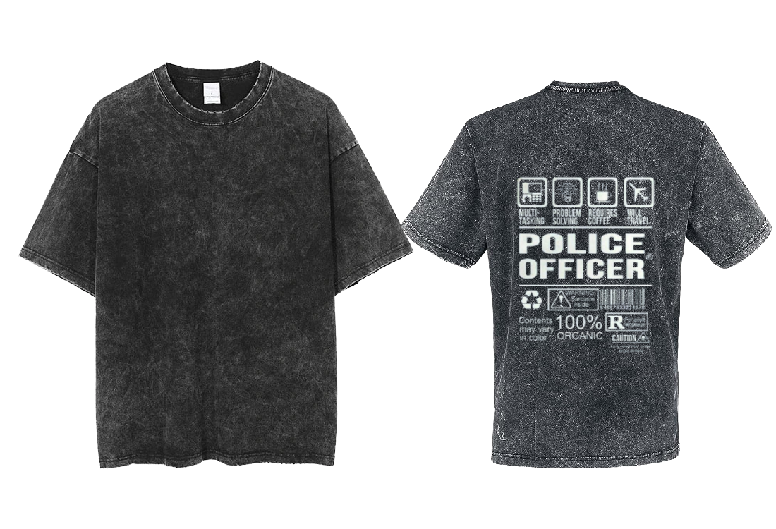 POLICE OFFICER Back text One Size t- shirt Washed Back 28