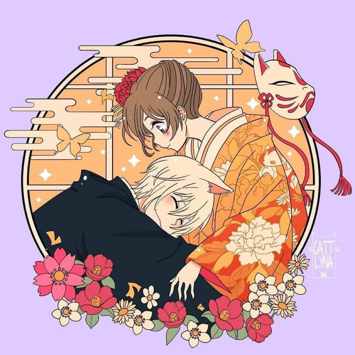 Kamisama Kiss Nanami and Tomoe Anime Sticker - Cute Fox Spirit Romance Vinyl Decal for Laptop, Water Bottle, Journal, and Phone Case