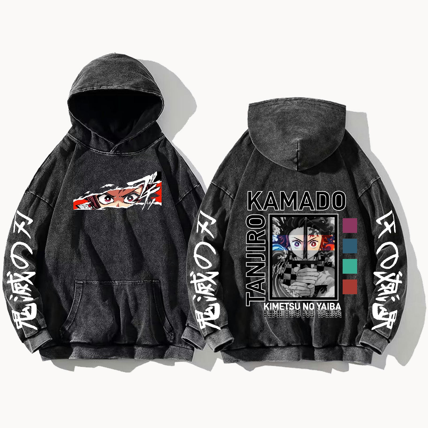 Anime Demon slayer nezuko tanjiro Oversize Hoodie Washed gray 29