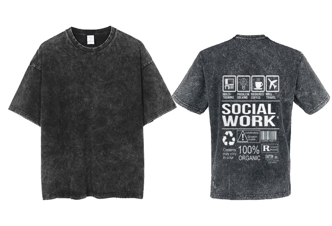 SOCIAL WORK Back text One Size t- shirt Washed Back 29