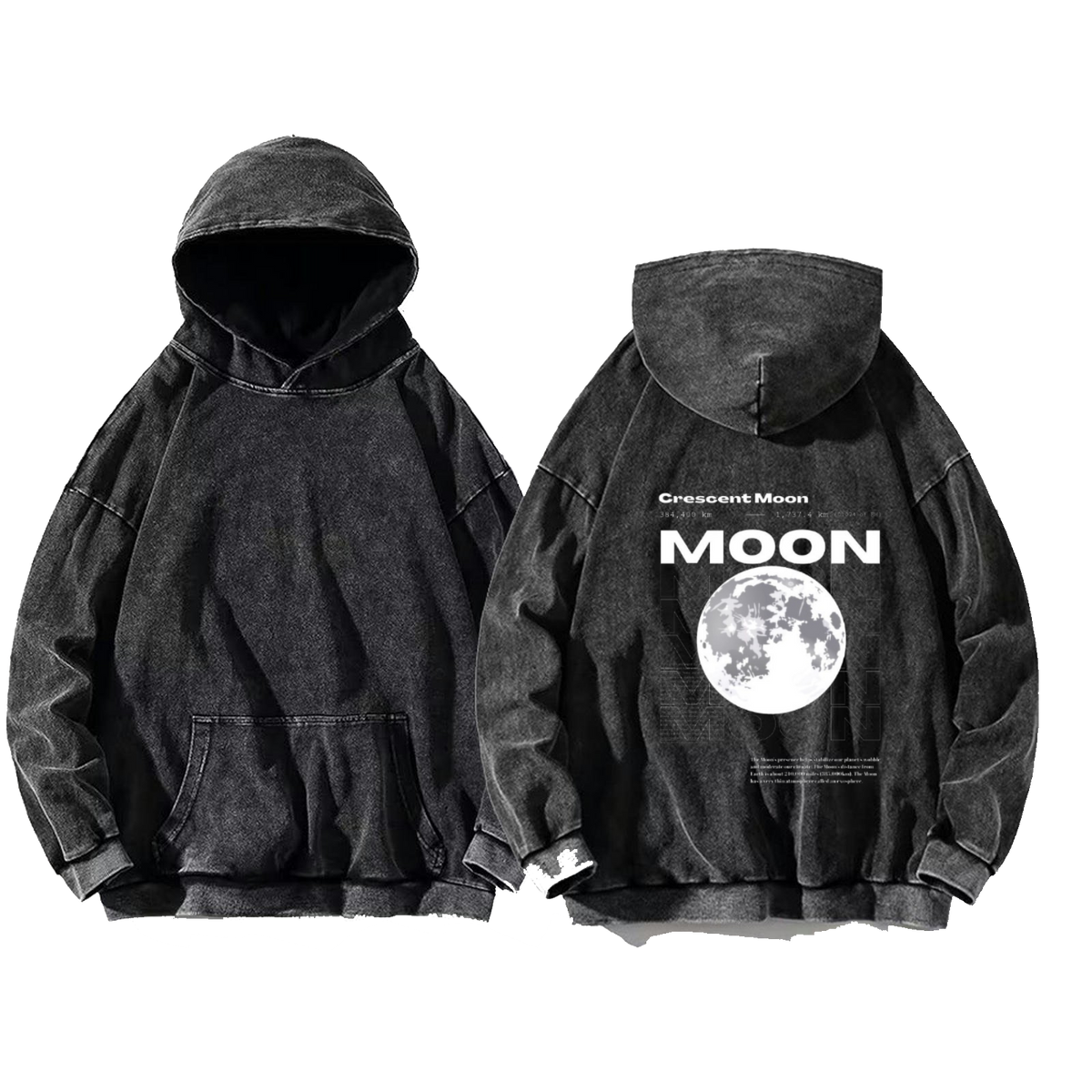 rescent Moon Back text oversize hoodie Washed back 29