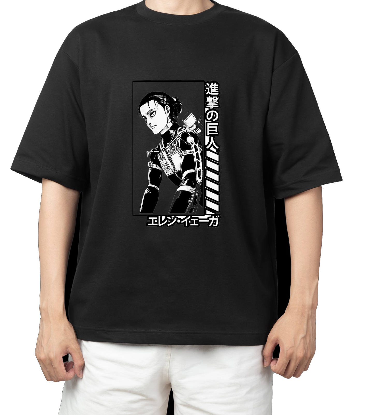 Anime Attack on titan shingeki no kyojin eren levi mikasa Aot black Oversize t- shirt 29