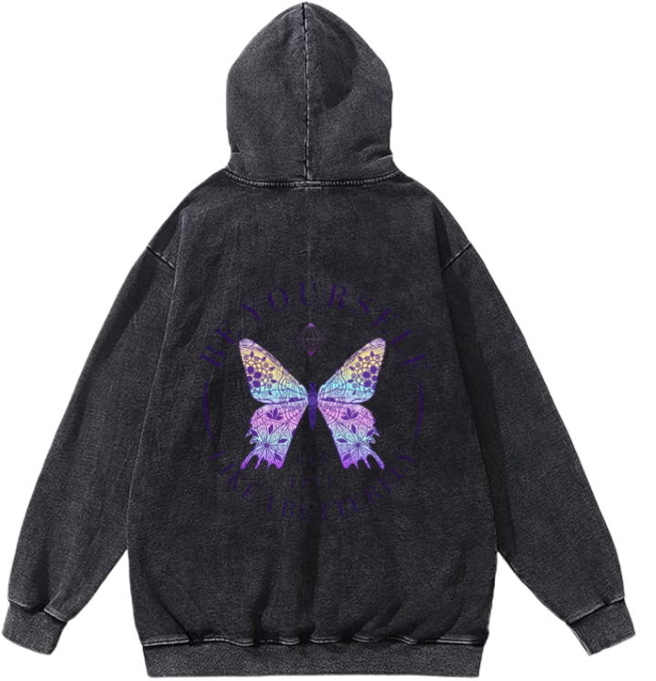 butterflies Oversize Hoodie Washed gray Back 29