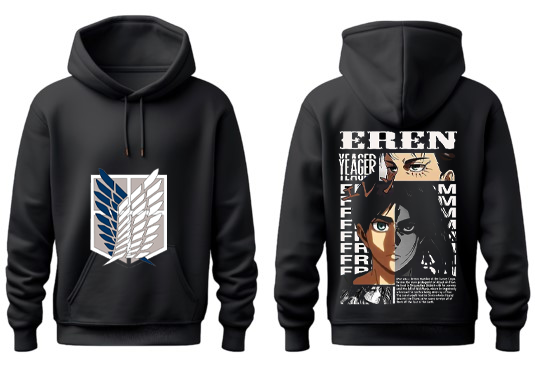 Anime Attack on titan shingeki no kyojin eren levi mikasa Aot Black Oversize HOODIE back 29