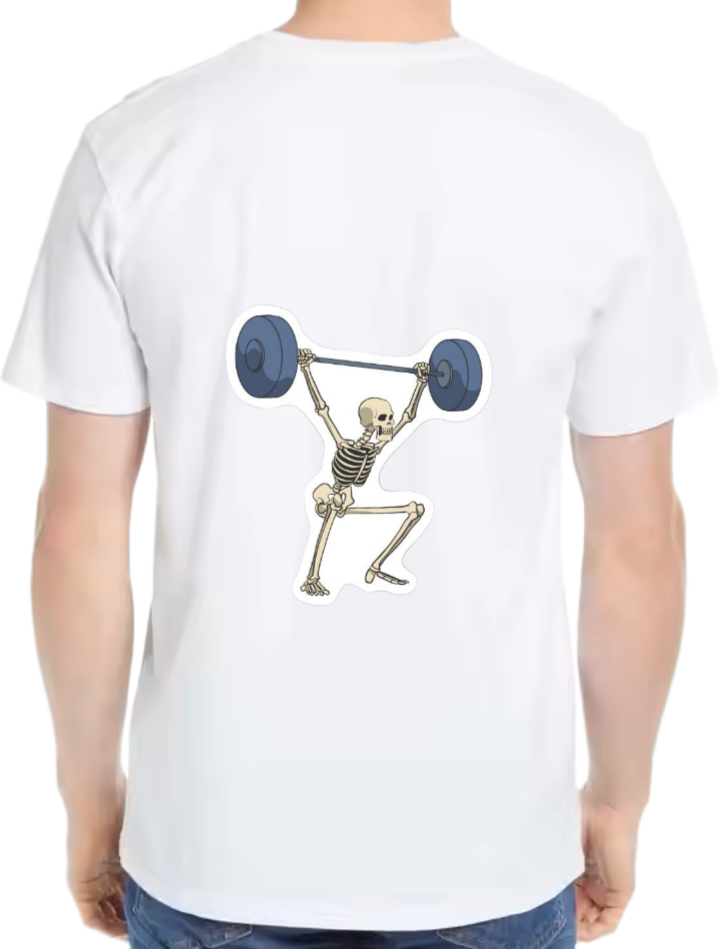 skeleton lifting weights t- shirt One Size White back 2