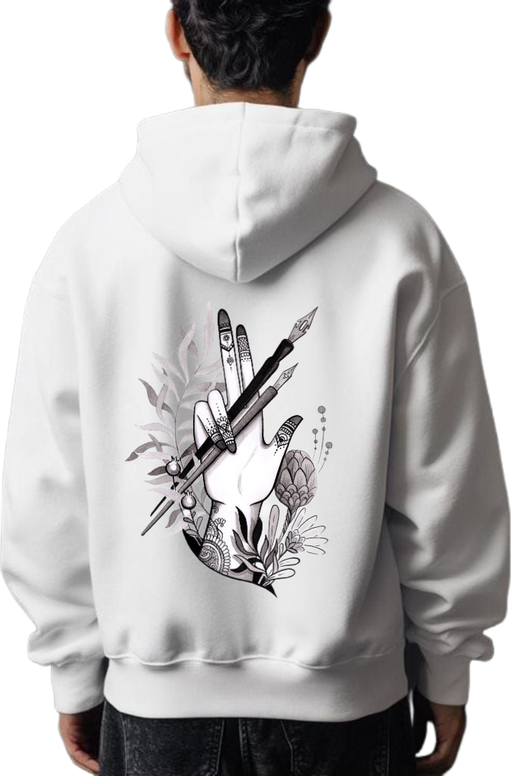 An artist holding pens One Size hoodie White Back 2