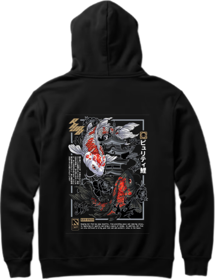Koi Fish Over Size hoodie Black Back 22