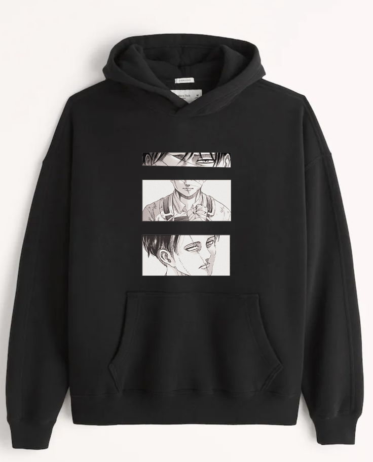 Anime Attack on titan shingeki no kyojin eren levi mikasa Aot black Oversize HOODIE 3
