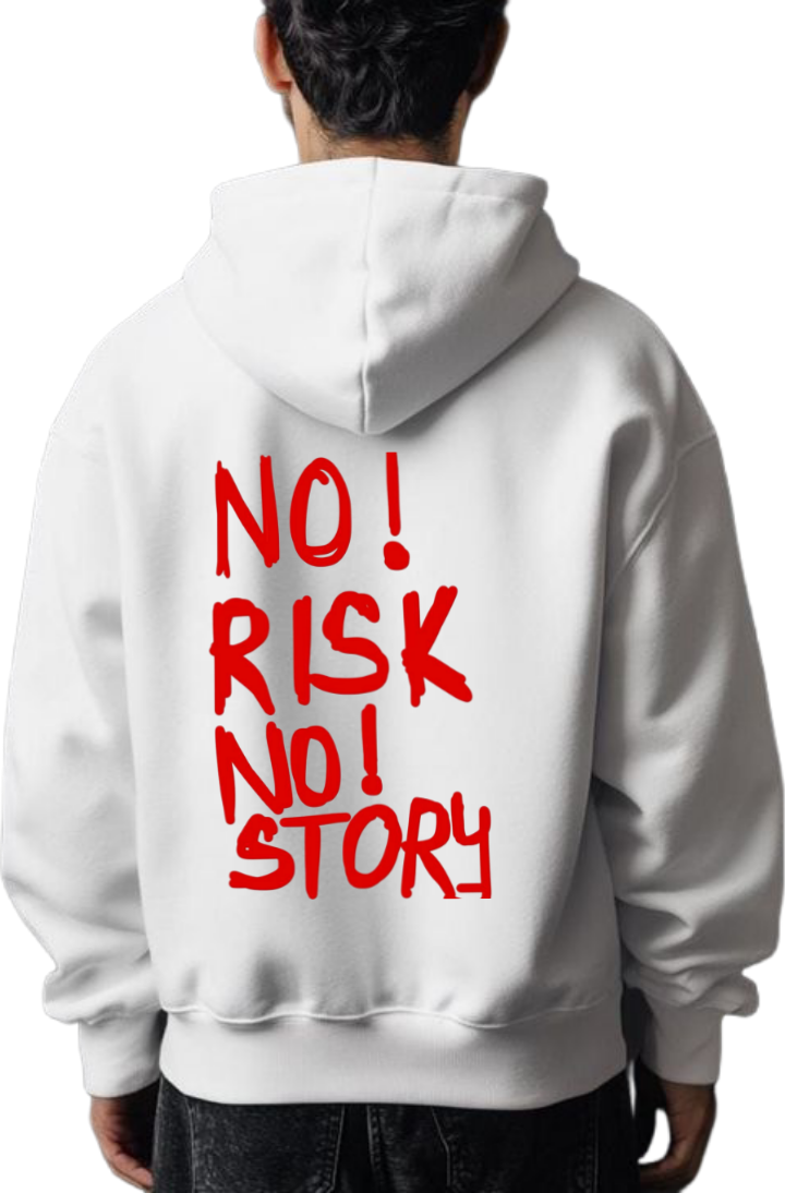 NO! RISK No! STORY Over Size hoodie White Back 2