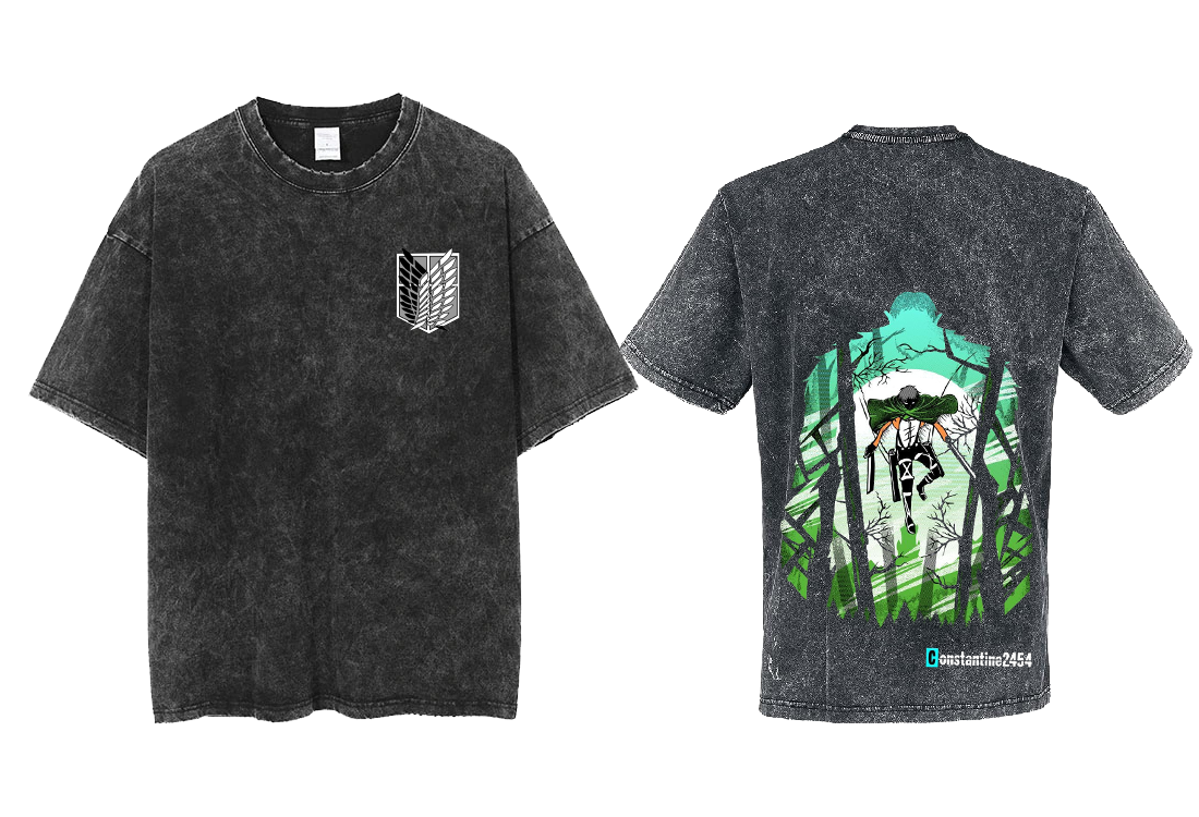 Anime Attack on titan shingeki no kyojin eren levi mikasa Aot Oversize t- shirt Wash acid back 2