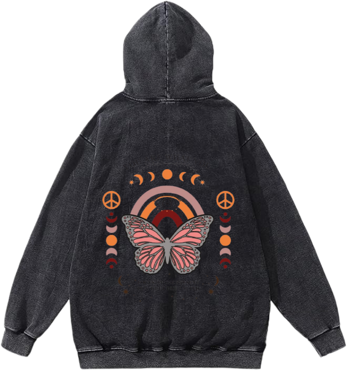 butterflies Oversize Hoodie Washed gray Back 2