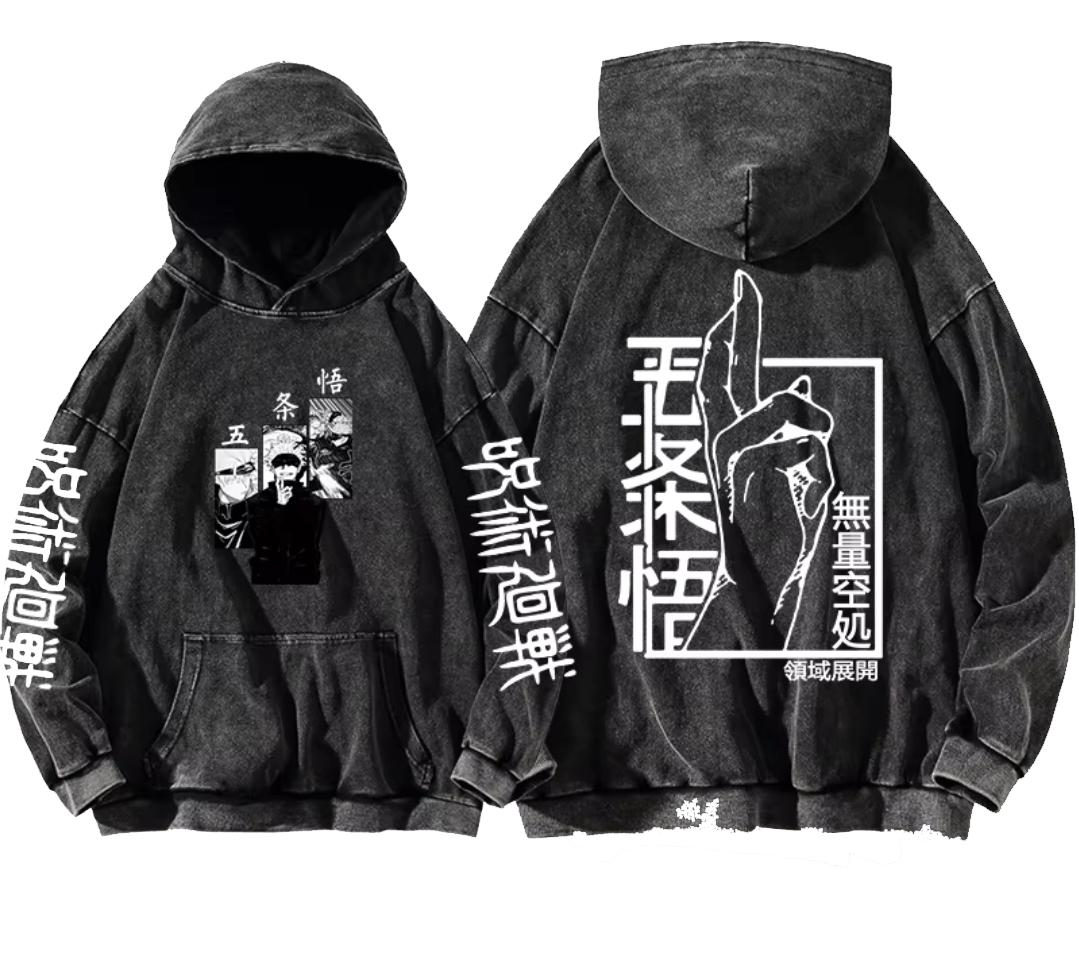 jujutsu kaisen GOJO Oversize Washd Hoodie gray 4