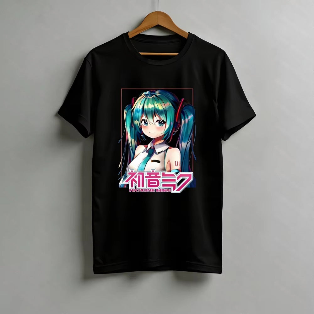 Hatsune Miku Anime T-Shirt Oversized for Women Teens, Black Graphic Tee, Casual Short Sleeve Vocaloid Kawaii Tops 2