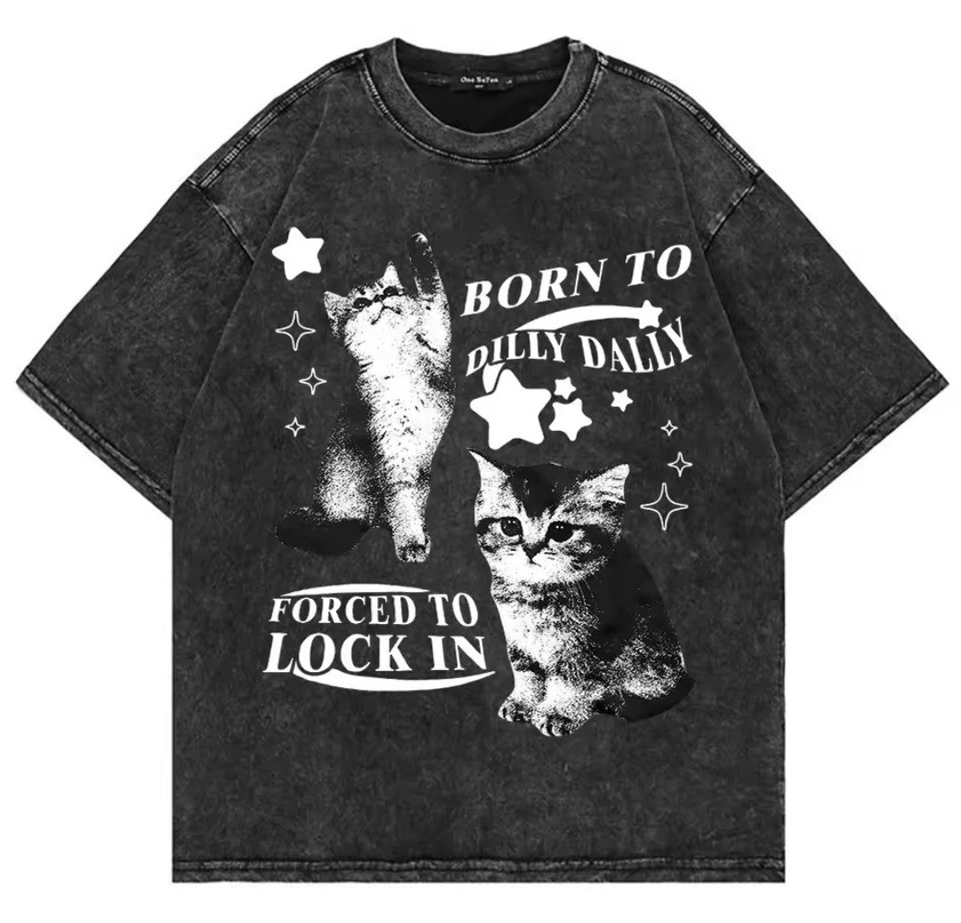 Cat Acid Washed t-shirt Over Size Washed 2 r