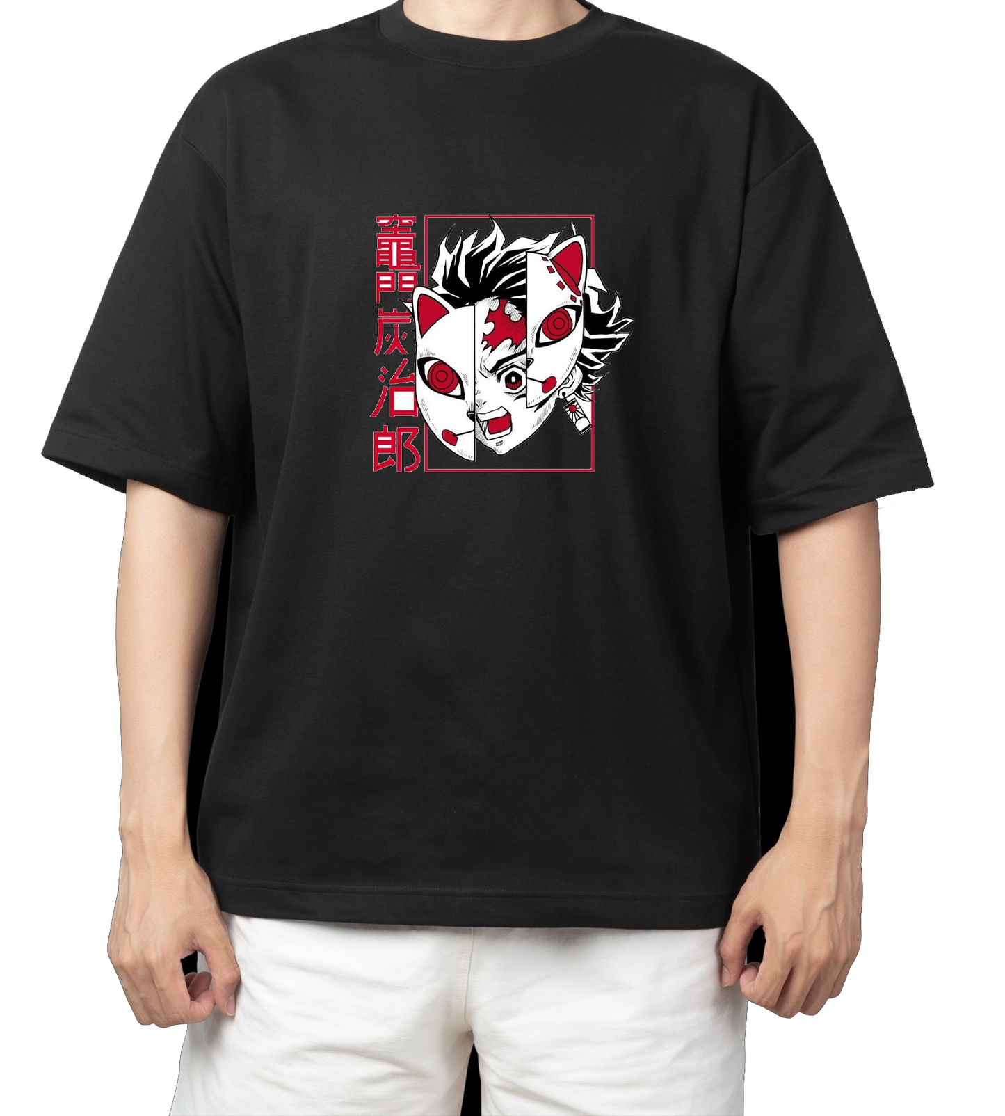 Anime Demon slayer nezuko tanjiro t- shirt Oversize Black 30