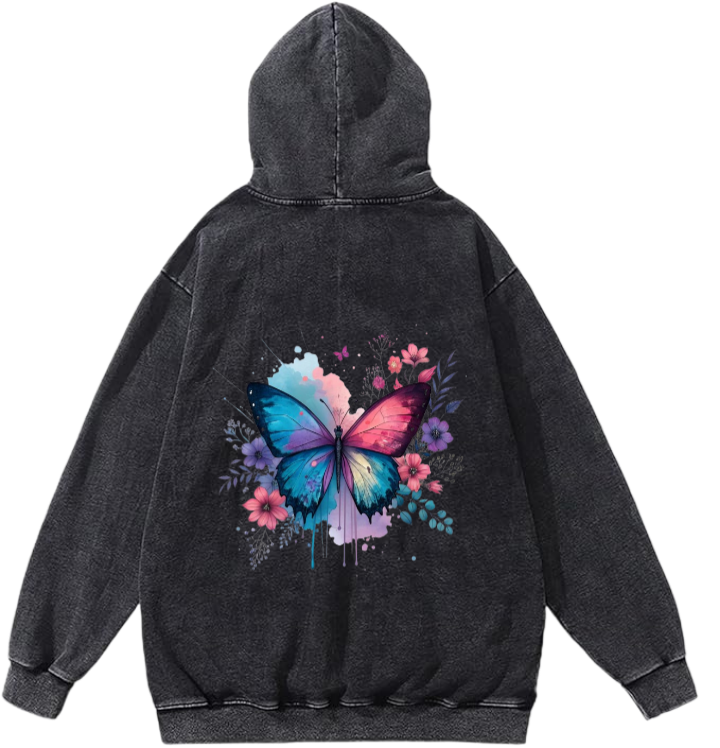 butterflies Oversize Hoodie Washed gray Back 30