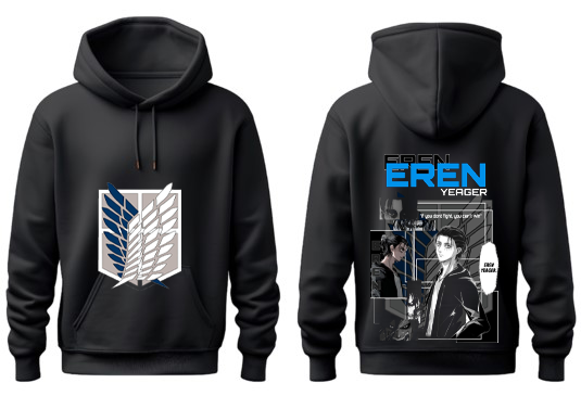 Anime Attack on titan shingeki no kyojin eren levi mikasa Aot Black Oversize HOODIE back 30