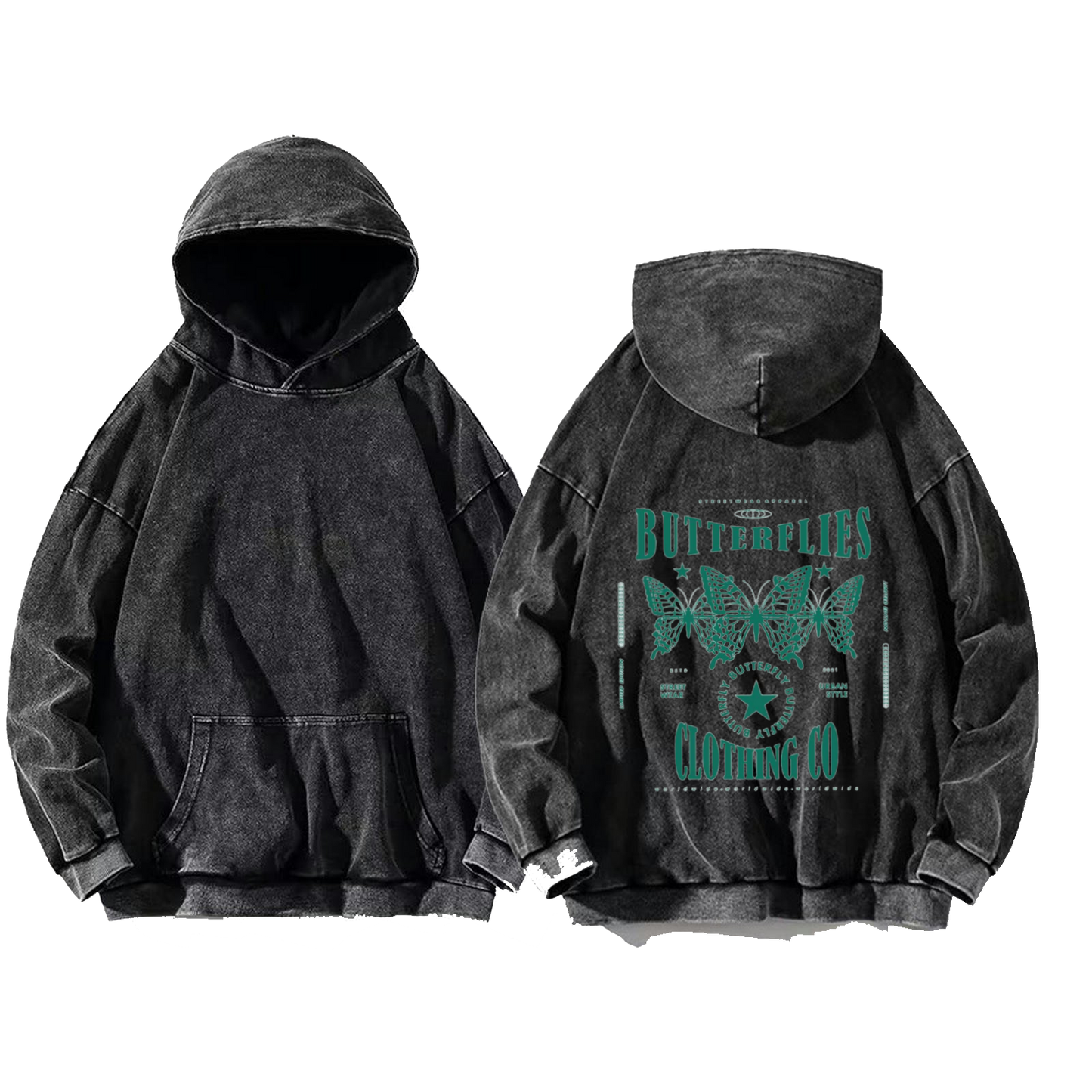 BUTTERFLIES BUTY CLOMING CO One Size hoodie Washed Back 30