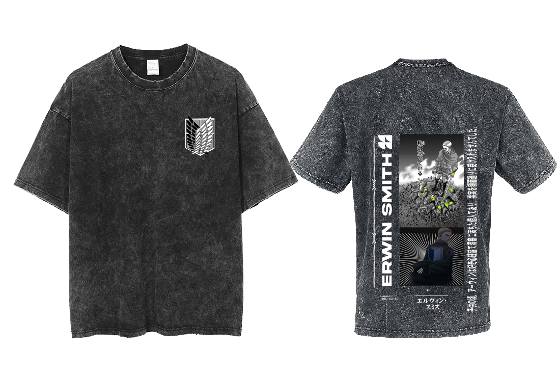 Anime Attack on titan shingeki no kyojin eren levi mikasa Aot Oversize t- shirt Washd acid back 30