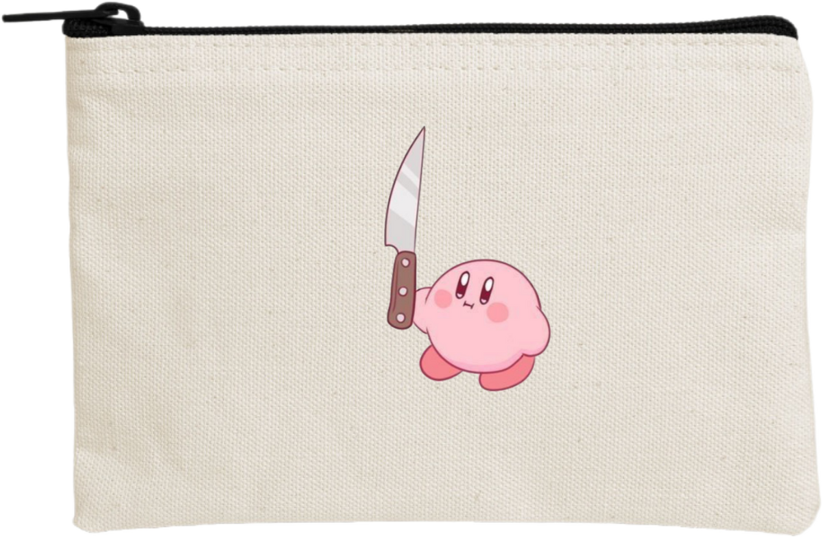 Kawaii Cute Kirby Canvas Makeup Pouch, Aesthetic Pink Anime Character Small Zipper Makeup Bag, Pencil Case, Travel Toiletry Pouch for Women and Girls 30