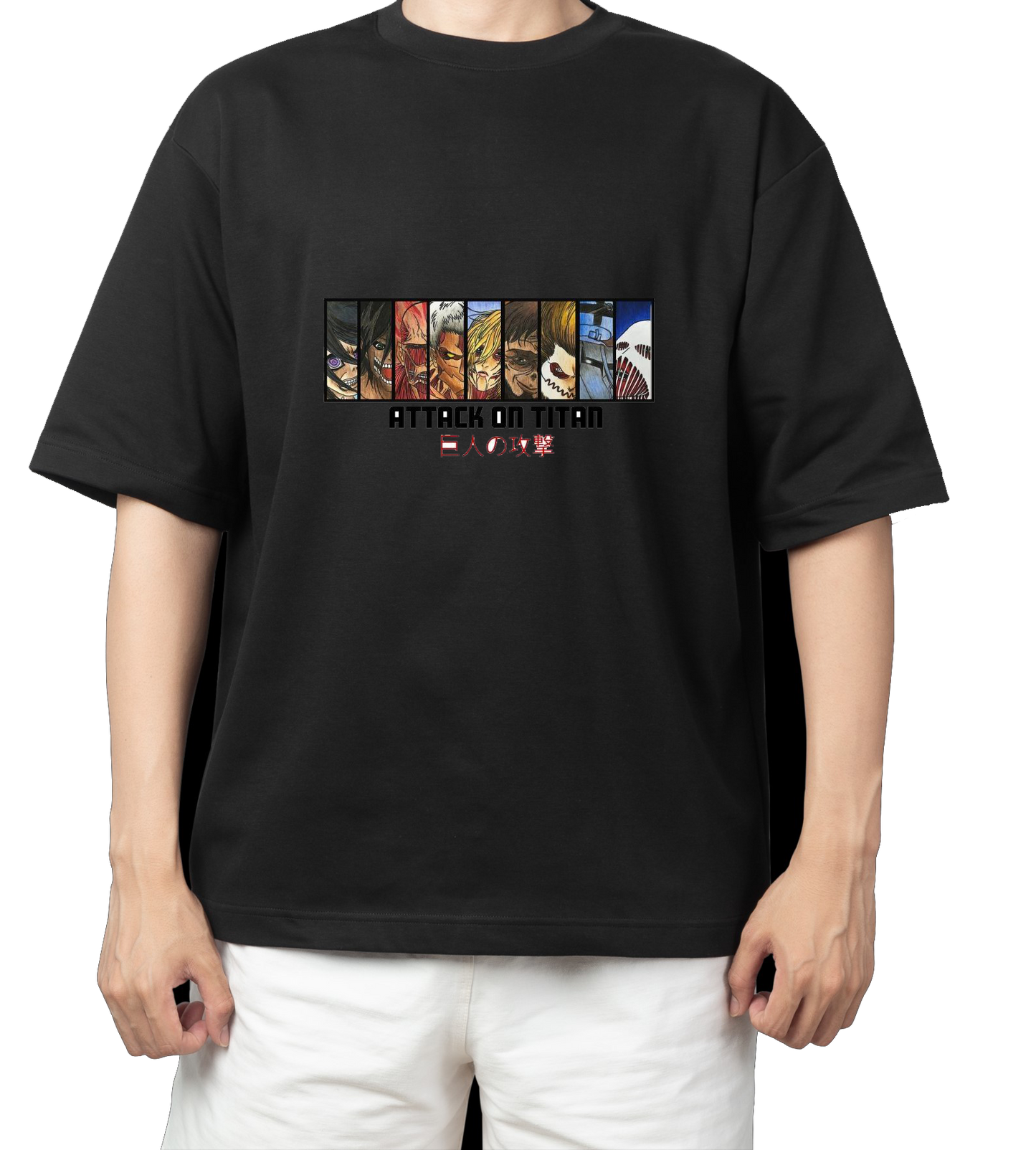 Anime Attack on titan shingeki no kyojin eren levi mikasa Aot black Oversize t- shirt 30