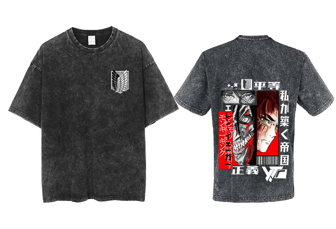 Anime Attack on titan shingeki no kyojin eren levi mikasa Aot Oversize t- shirt Washd acid back 31