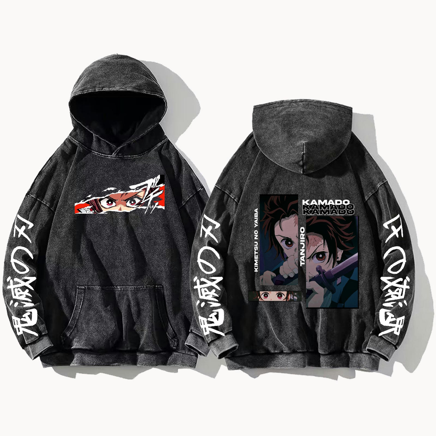 Anime Demon slayer nezuko tanjiro Oversize Hoodie Washed gray 32