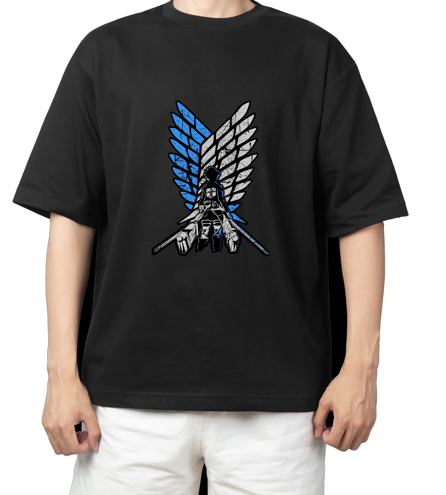 Anime Attack on titan shingeki no kyojin eren levi mikasa Aot black Oversize t- shirt 32