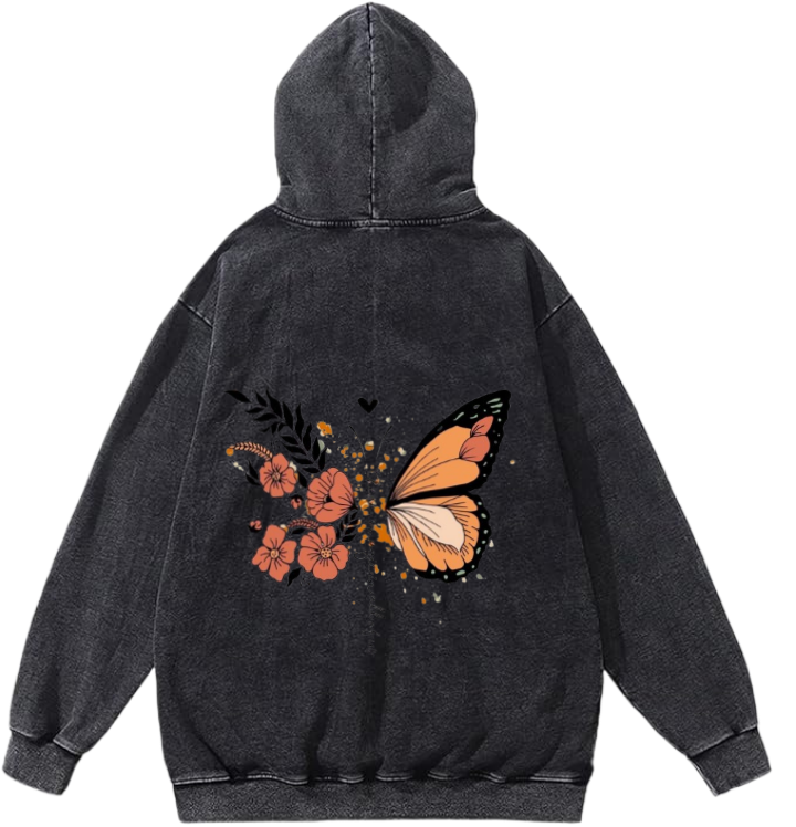butterflies Oversize Hoodie Washed gray Back 32