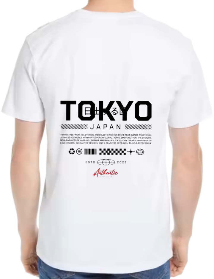 TOKYO Back text One Size t- shirt White Back 33