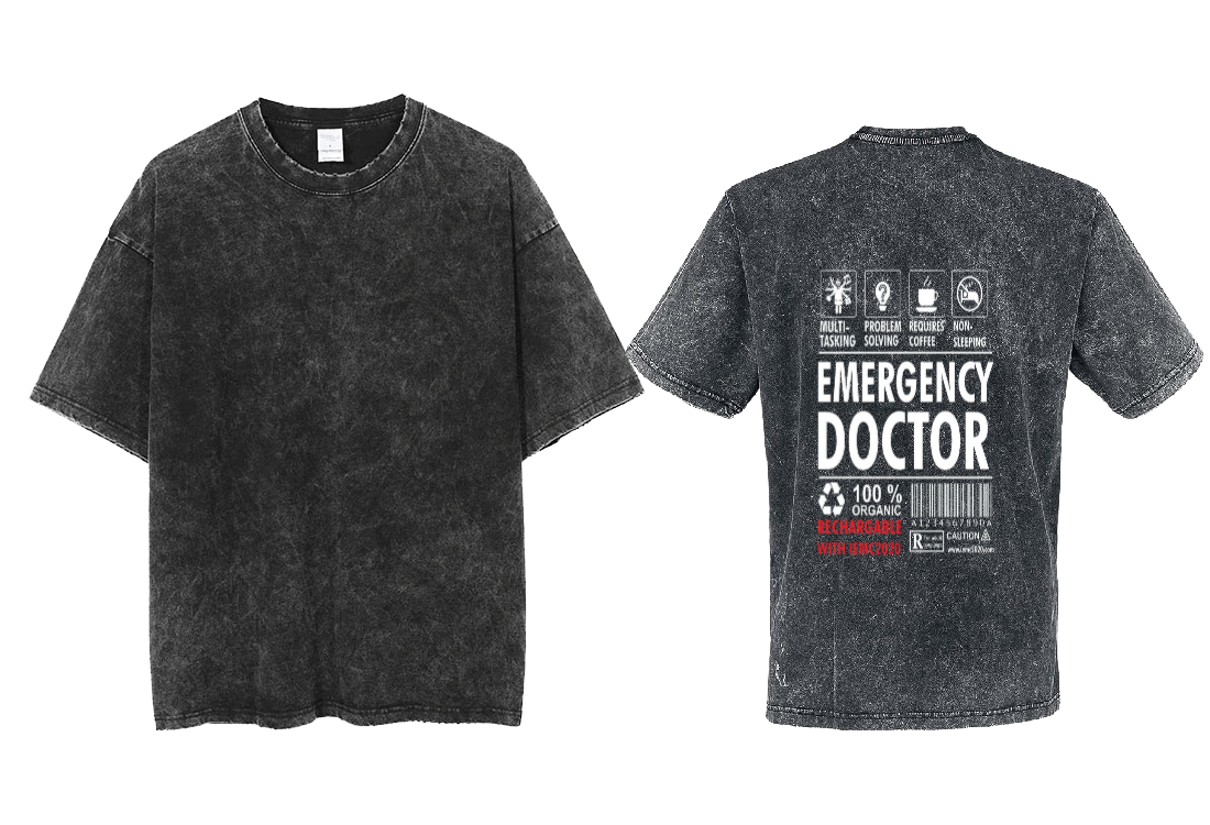 EMERGENCY DOCTOR Back text One Size t- shirt Washed Back 33