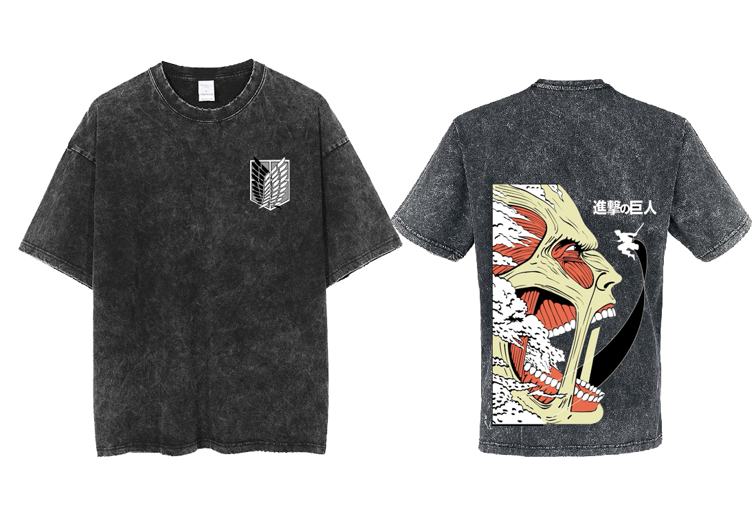 Anime Attack on titan shingeki no kyojin eren levi mikasa Aot Oversize t- shirt Washd acid back 34