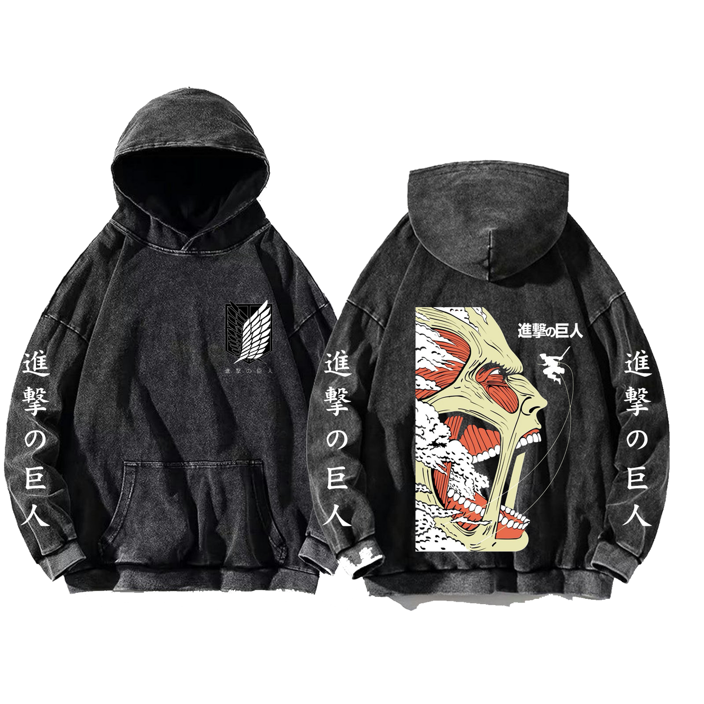 Anime Attack on titan shingeki no kyojin eren levi mikasa Aot Oversize Wash Hoodie gray 34