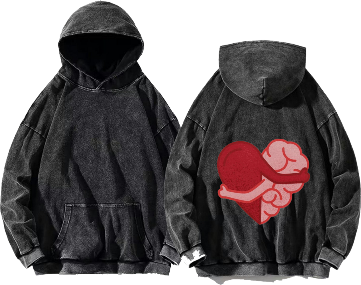 brain embracing a heart One Size hoodie Washed Back 34