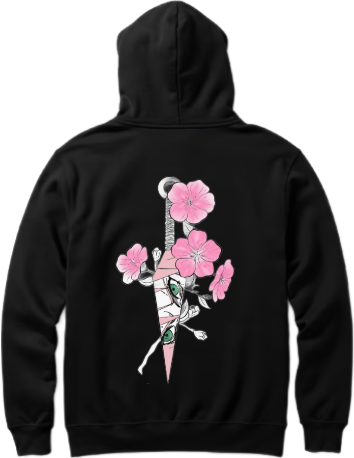 Japanese *kunai* decorated with sakura flowers One Size hoodie Black Back 35