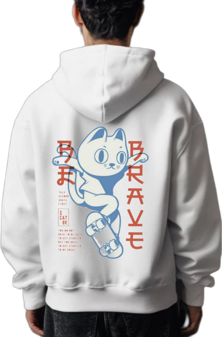 Skater Cat One Size hoodie White Back 35