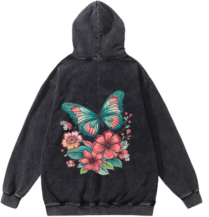 butterflies Oversize Hoodie Washed gray Back 36