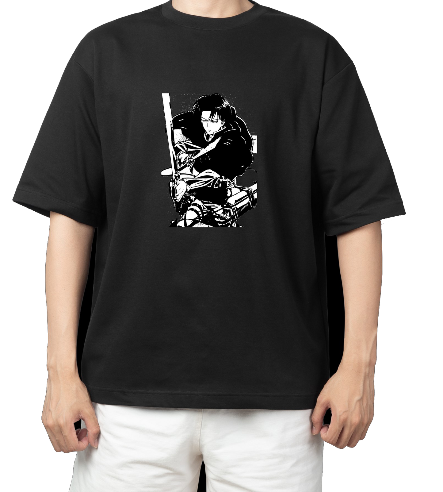 Anime Attack on titan shingeki no kyojin eren levi mikasa Aot black Oversize t- shirt 36