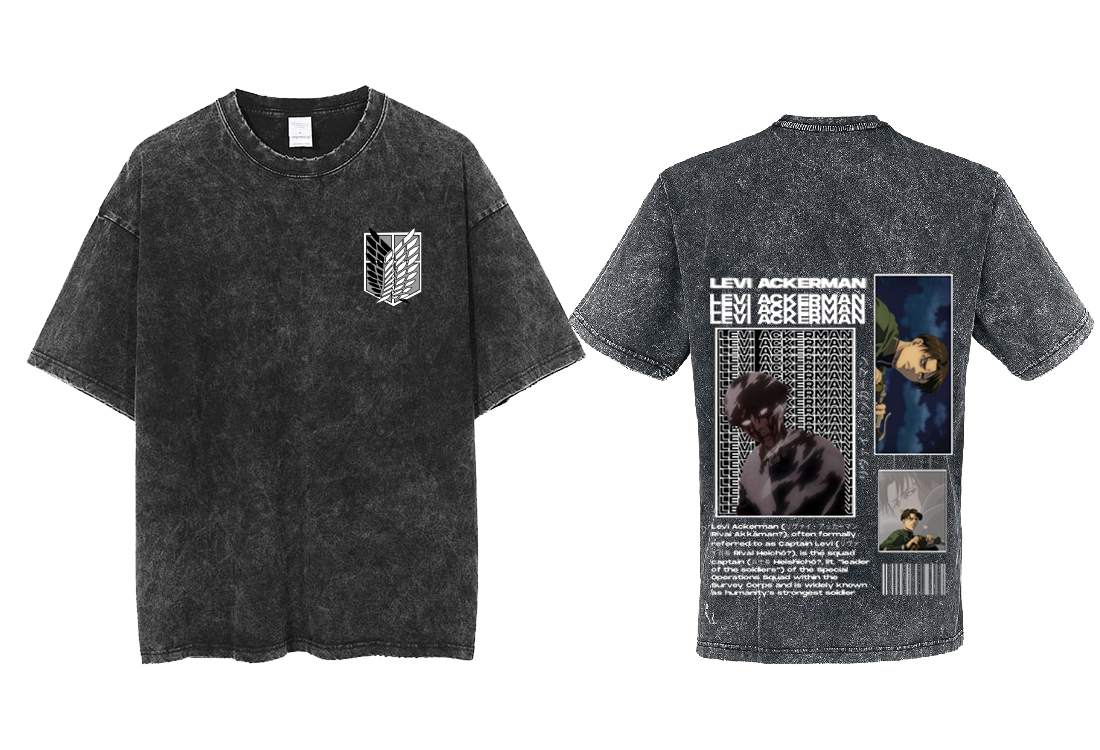 Anime Attack on titan shingeki no kyojin eren levi mikasa Aot Oversize t- shirt Washd acid back 36