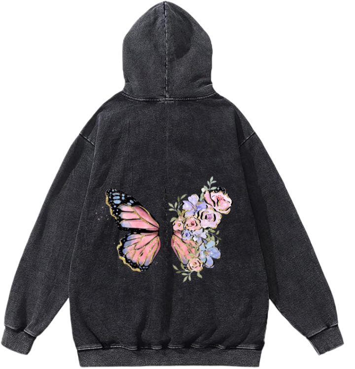 butterflies Oversize Hoodie Washed gray Back 37