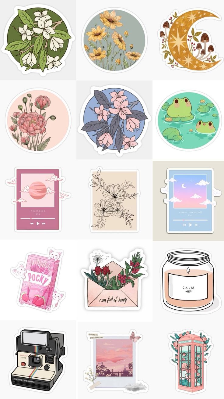 Aesthetic Cute Stickers Pack - Waterproof Vinyl Cartoon Decals for Water Bottles, Laptops, Scrapbooking, Kawaii Stationery Supplies sticker journal sticker